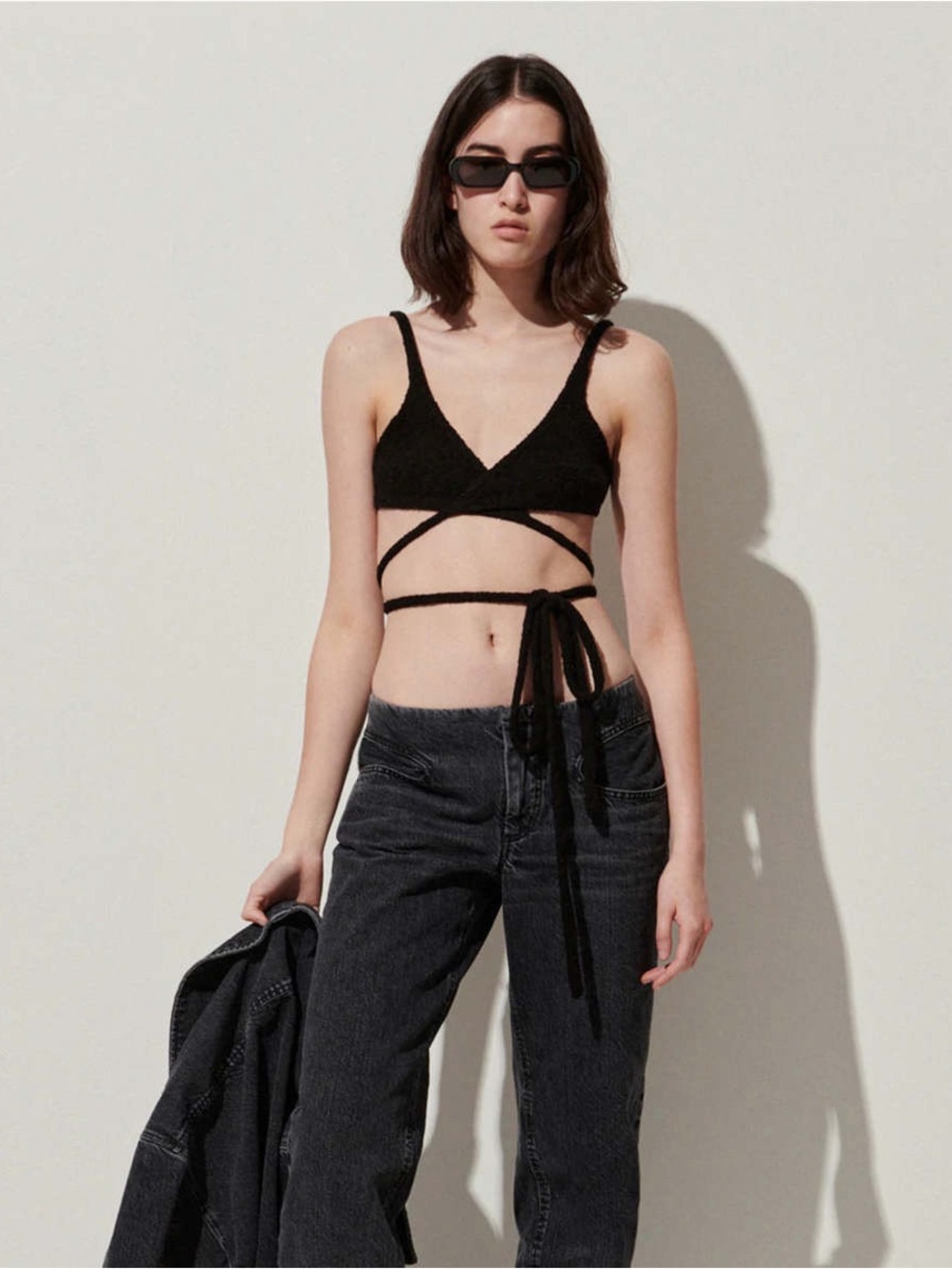 NWT Rachel Comey Knit Black Wrap-Front Bralette Top